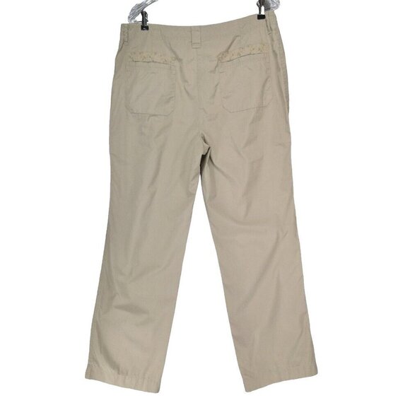 J Jill Pants Size 16 Tan Khaki Beige Cargo Zip pockets Lightweight Cotton Eyelet - Picture 2 of 15